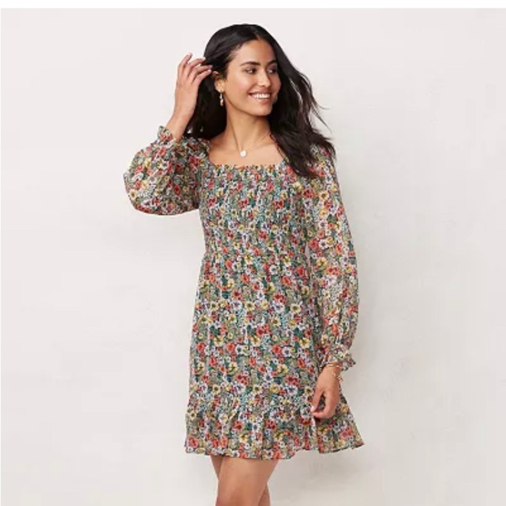 LC Lauren Conrad Smocked Floral Dress Large